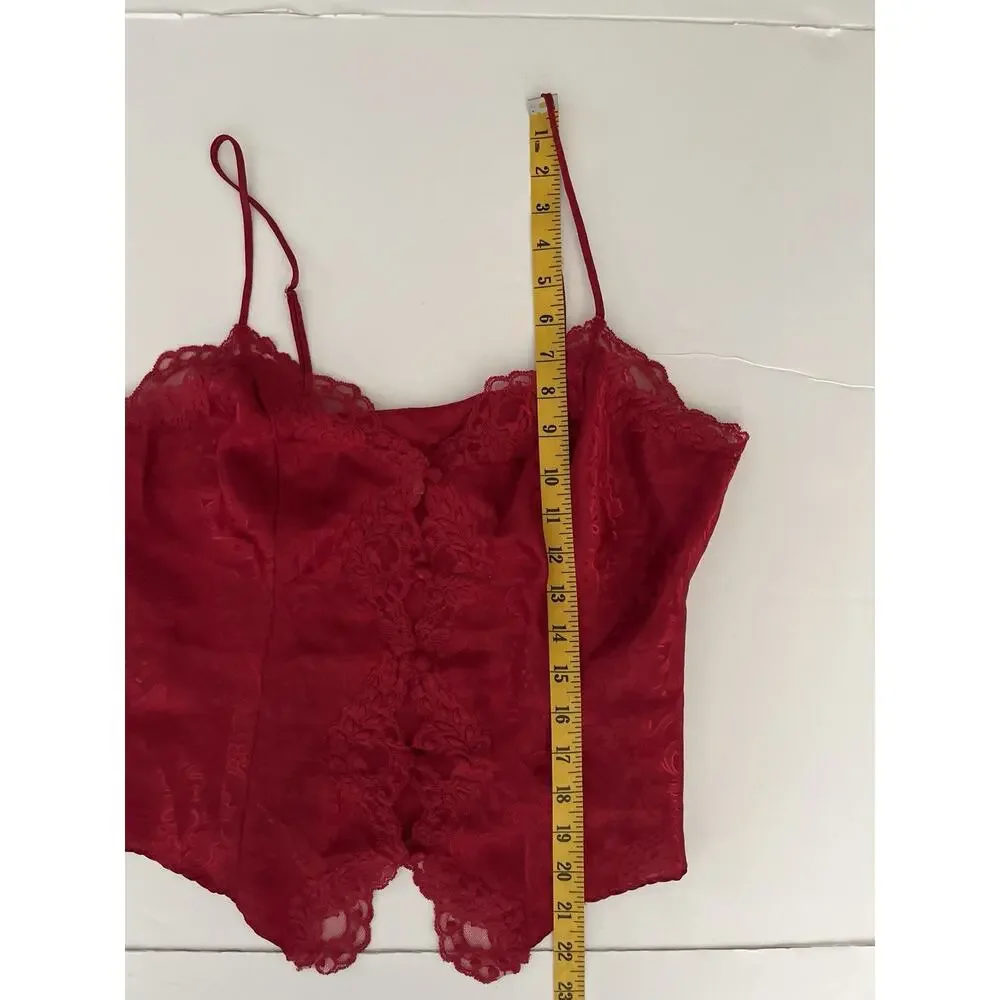 Victorias Secret Camisole Medium Gold Label Red Lace Vintage Coquette Romantic - Picture 5 of 7